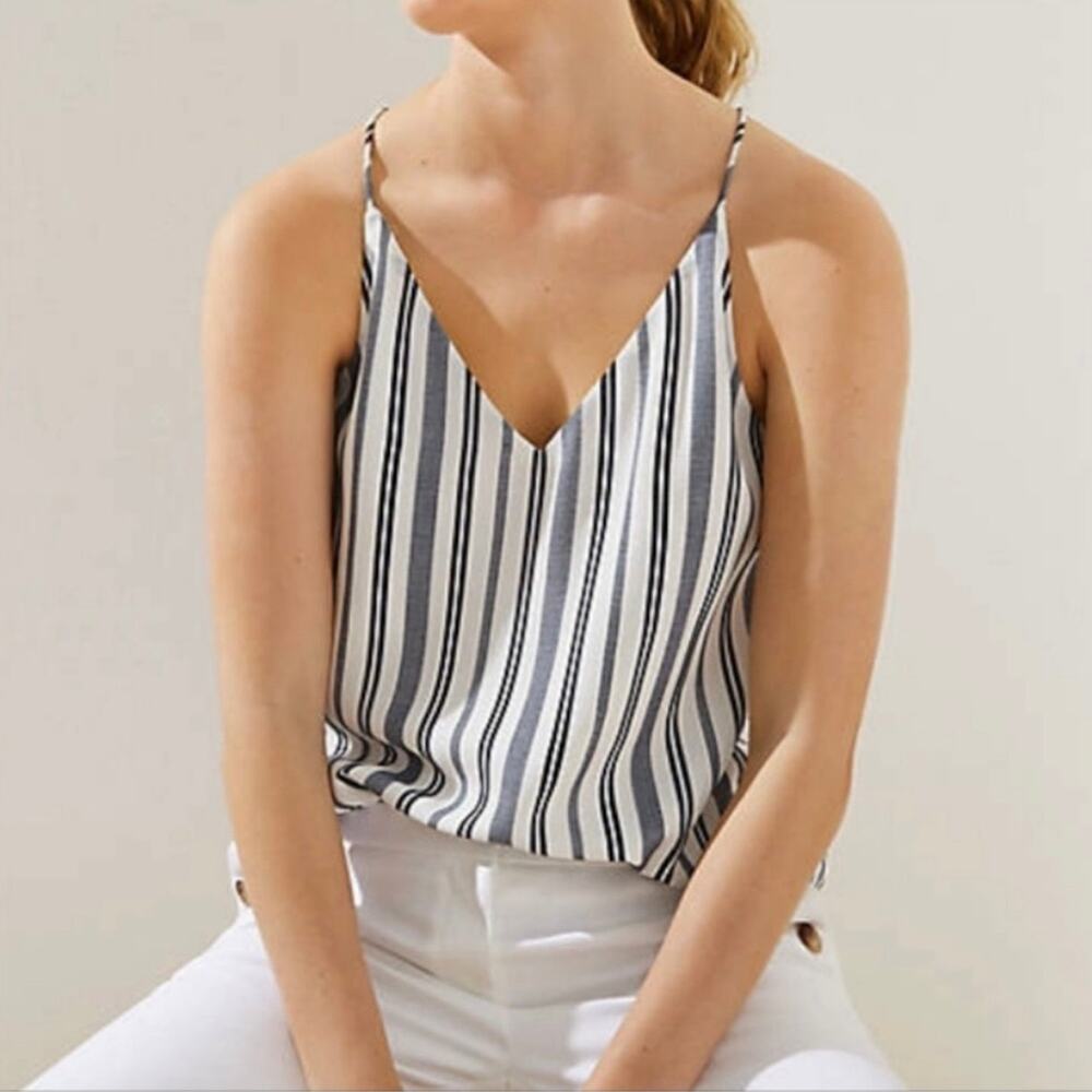 Loft White & Black Striped Strappy Cami
